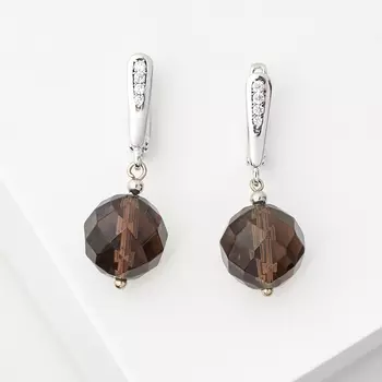 Серьги раухтопаз (биж. сплав родир. бел.) огранка