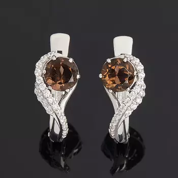 Серьги раухтопаз огранка (серебро 925 пр. родир. бел.)