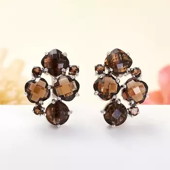 Серьги раухтопаз огранка (серебро 925 пр.)