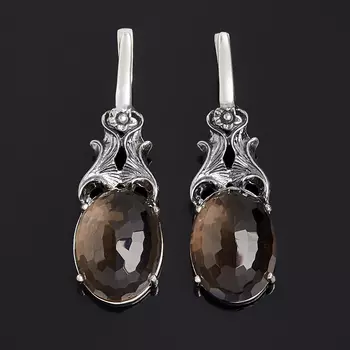 Серьги раухтопаз (серебро 925 пр. оксидир.) огранка