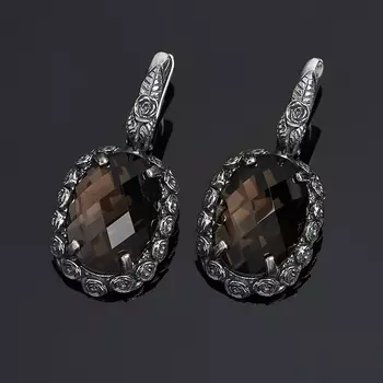 Серьги раухтопаз (серебро 925 пр. оксидир.) огранка