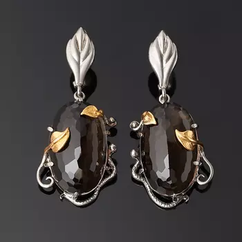 Серьги раухтопаз (серебро 925 пр. позолота, родир. сер.) огранка