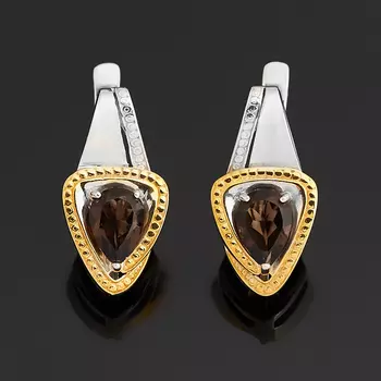 Серьги раухтопаз (серебро 925 пр. позолота, родир. бел.) огранка