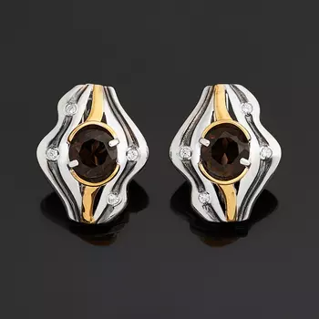 Серьги раухтопаз (серебро 925 пр. позолота, родир. бел., родир. черн.) огранка