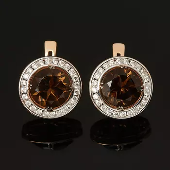 Серьги раухтопаз (серебро 925 пр. позолота, родир. бел.) огранка