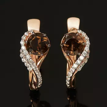 Серьги раухтопаз (серебро 925 пр. позолота) огранка