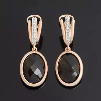 Серьги раухтопаз (серебро 925 пр. позолота, родир. бел.) огранка