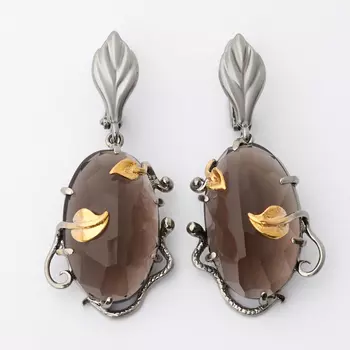 Серьги раухтопаз (серебро 925 пр. позолота, родир. сер.) огранка