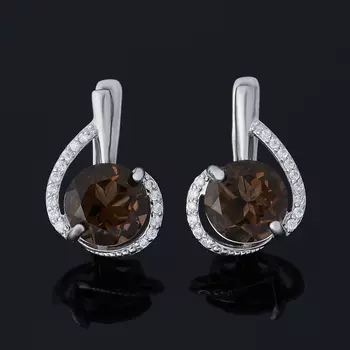 Серьги раухтопаз (серебро 925 пр. родир. бел.) огранка