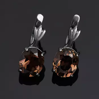 Серьги раухтопаз (серебро 925 пр. родир. черн.) огранка