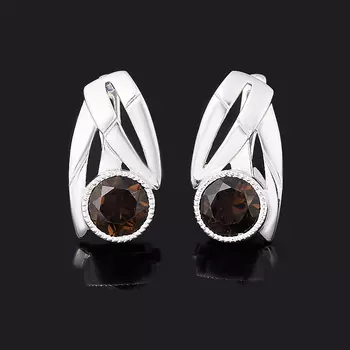 Серьги раухтопаз (серебро 925 пр. родир. бел.) огранка