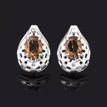 Серьги раухтопаз (серебро 925 пр. родир. бел.) огранка