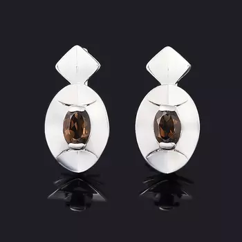 Серьги раухтопаз (серебро 925 пр. родир. бел.) огранка