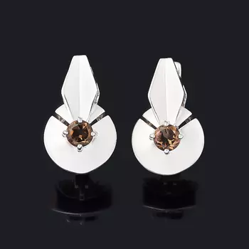 Серьги раухтопаз (серебро 925 пр. родир. бел.) огранка