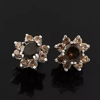 Серьги раухтопаз (серебро 925 пр. родир. бел.) пуссеты огранка