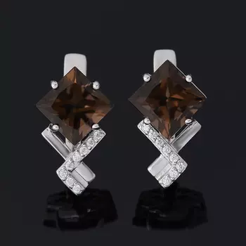 Серьги раухтопаз (серебро 925 пр. родир. бел.) огранка