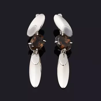 Серьги раухтопаз (серебро 925 пр. родир. бел.) огранка