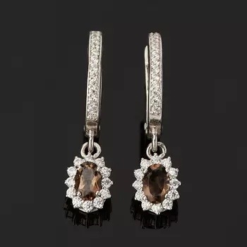 Серьги раухтопаз (серебро 925 пр. родир. бел.) огранка