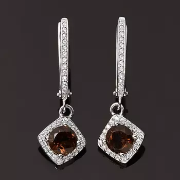 Серьги раухтопаз (серебро 925 пр. родир. бел.) огранка