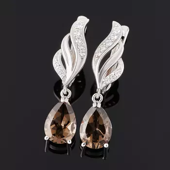 Серьги раухтопаз (серебро 925 пр. родир. бел.) огранка