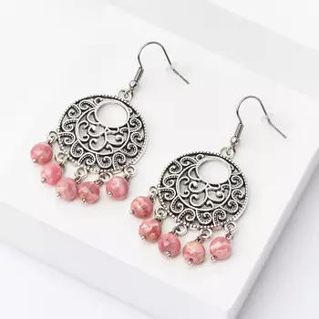 Серьги родохрозит (биж. сплав, сталь)