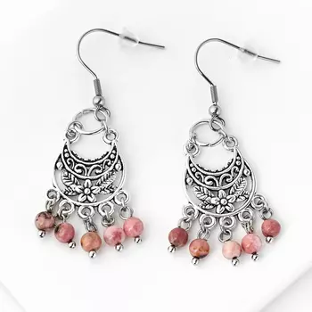 Серьги родонит (биж. сплав, сталь хир.)