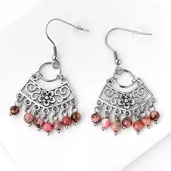 Серьги родонит (биж. сплав, сталь хир.)