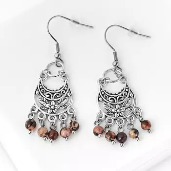 Серьги родонит (биж. сплав, сталь хир.)