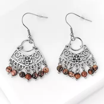 Серьги родонит (биж. сплав, сталь хир.)