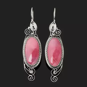 Серьги родонит (нейзильбер)