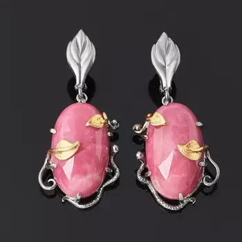 Серьги родонит (серебро 925 пр. позолота, родир. сер.)