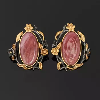 Серьги родонит (серебро 925 пр. позолота, родир. черн.)