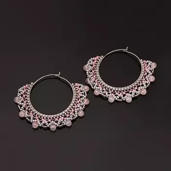 Серьги розовый кварц (биж. сплав)