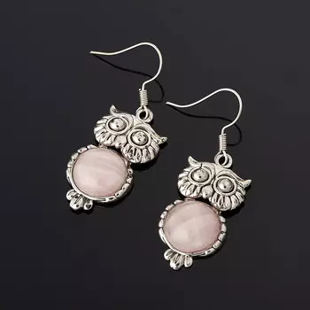 Серьги розовый кварц (биж. сплав)