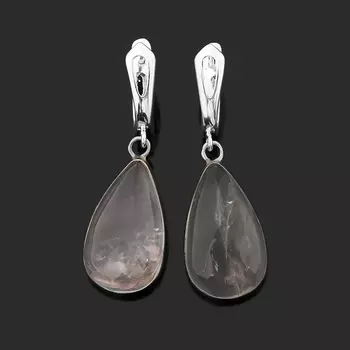 Серьги розовый кварц (биж. сплав, нейзильбер)