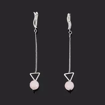 Серьги розовый кварц (биж. сплав родир. бел.) огранка