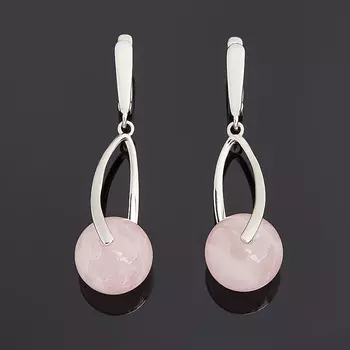 Серьги розовый кварц (биж. сплав родир. бел.)