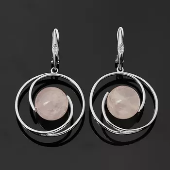 Серьги розовый кварц (биж. сплав родир. бел.)