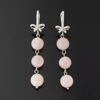 Серьги розовый кварц (биж. сплав родир. бел.)