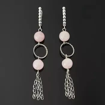 Серьги розовый кварц (биж. сплав родир. бел.)