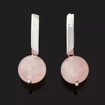 Серьги розовый кварц (биж. сплав родир. бел.)