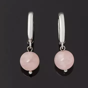 Серьги розовый кварц (биж. сплав родир. бел.)