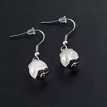 Серьги розовый кварц (хир. сталь)