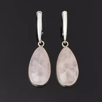 Серьги розовый кварц (латунь оксидир., нейзильбер)