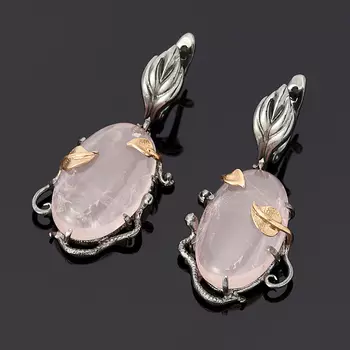 Серьги розовый кварц (серебро 925 пр., позолота)