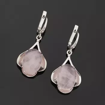 Серьги розовый кварц (серебро 925 пр. родир. бел.)