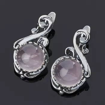 Серьги розовый кварц (серебро 925 пр. родир. черн.)