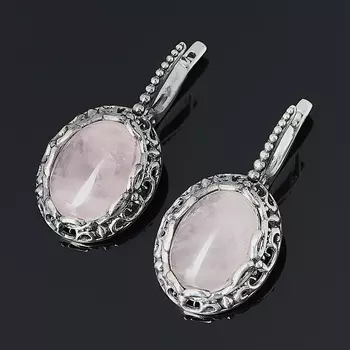 Серьги розовый кварц (серебро 925 пр. оксидир.)