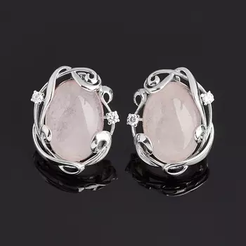 Серьги розовый кварц (серебро 925 пр. родир. бел.)