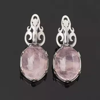 Серьги розовый кварц (серебро 925 пр. оксидир.)